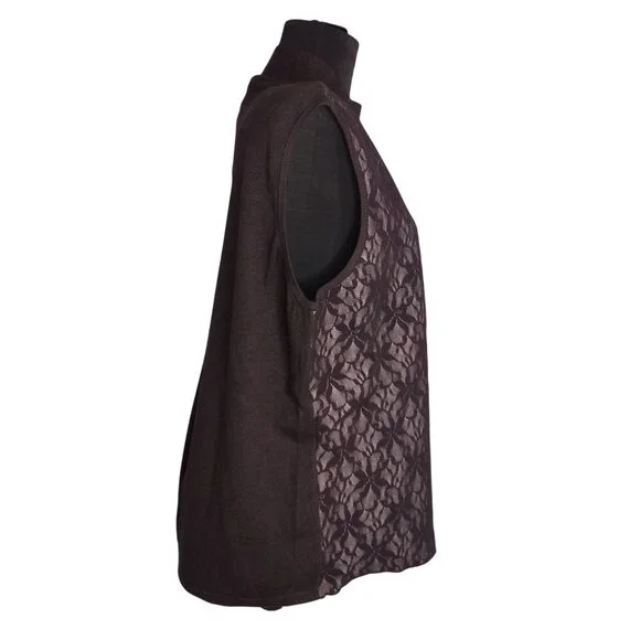 Norton McNaughton Size 1X Sweater Knit Top Black Lace Front Sleeveless - Picture 4 of 7